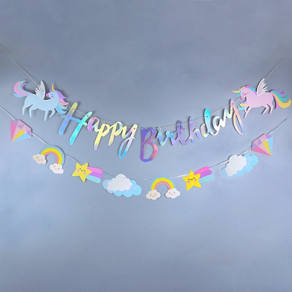 Happy Birthday Unicorn Gradient Party Banner Set Decoration [READY STOCK IN SG]