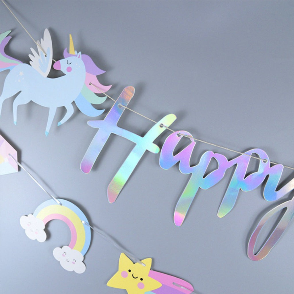 Happy Birthday Unicorn Gradient Party Banner Set Decoration [READY STOCK IN SG]
