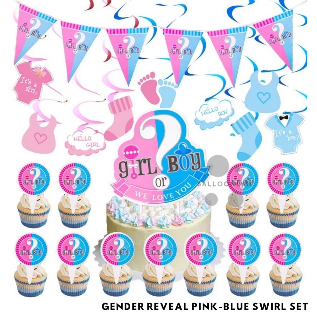 Gender Reveal Pink Blue Swirl Set Decoration Balloon Set Baby Shower [READY STOCK IN SG]