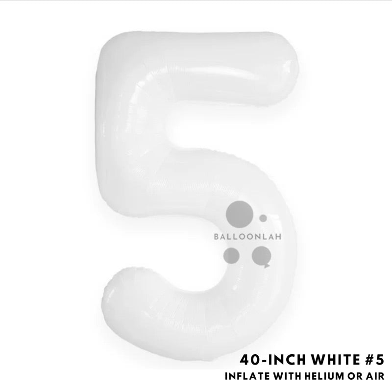 40-inch White Number Foil Balloons Helium [READY STOCK IN SG]