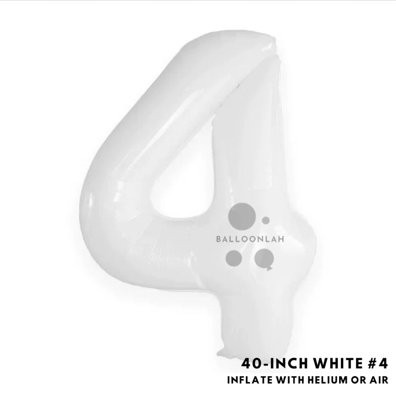 40-inch White Number Foil Balloons Helium [READY STOCK IN SG]