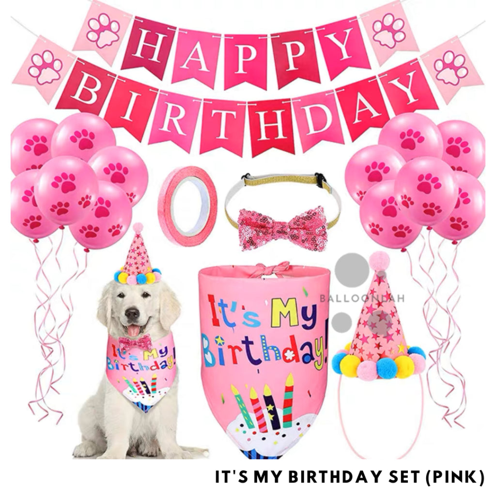 Pet Dog Cat Birthday Set Hat Scarf Balloons Party Bunting [READY STOCK IN SG]