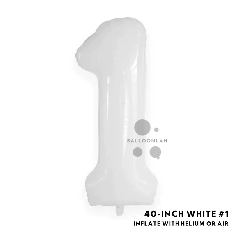 40-inch White Number Foil Balloons Helium [READY STOCK IN SG]