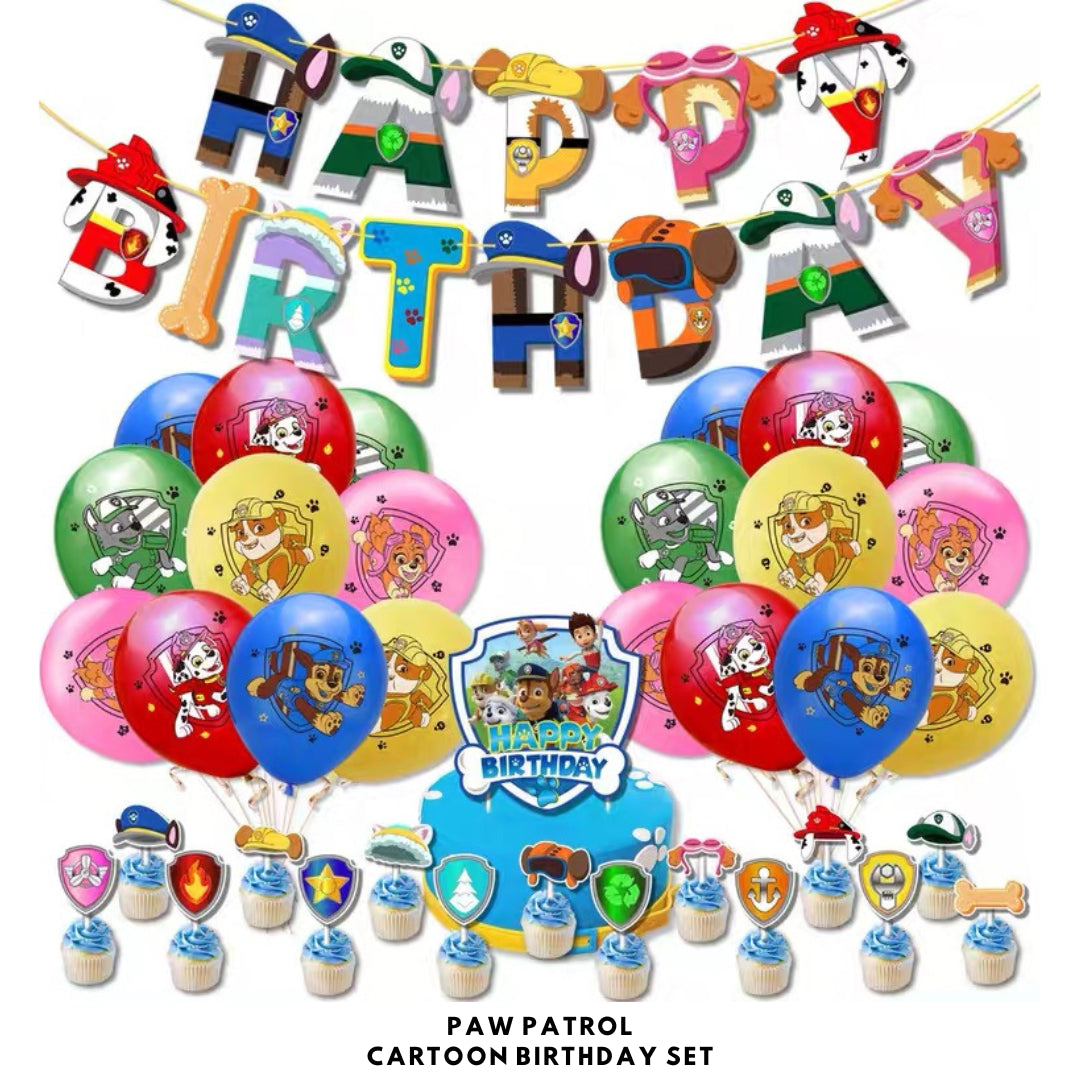 Cartoon Themed Birthday Party Set - Balloons | Banner | Cake Topper [READY STOCK IN SG] *FREE BALLOON PUMP & GLUE DOTS*