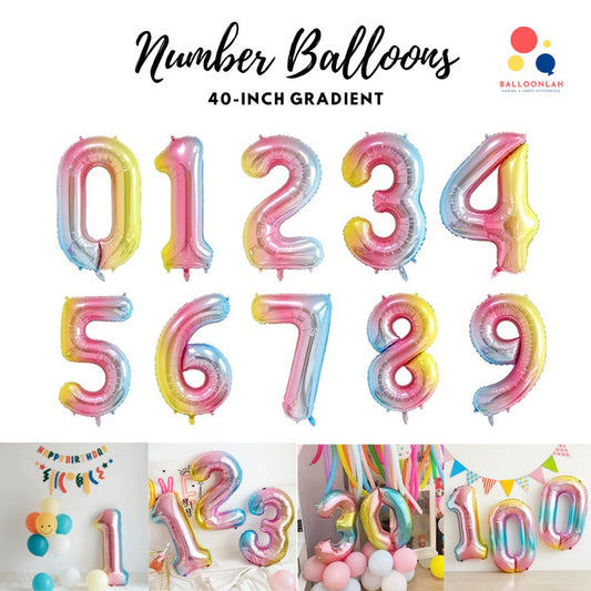 40-inch Gradient Number Foil Balloons Helium [READY STOCK IN SG]