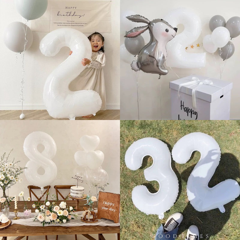 40-inch White Number Foil Balloons Helium [READY STOCK IN SG]