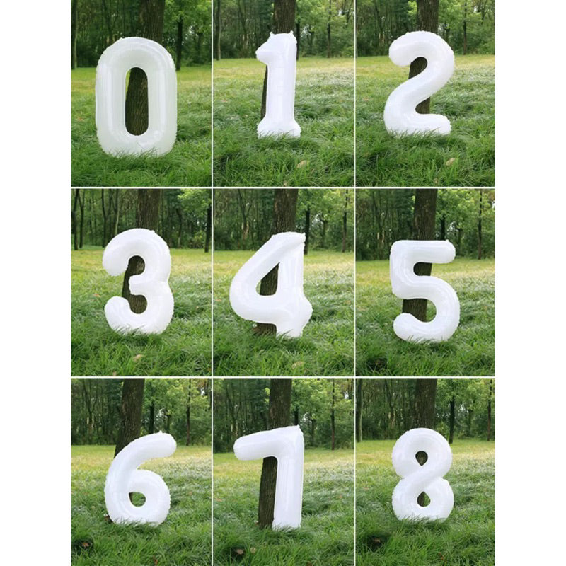 40-inch White Number Foil Balloons Helium [READY STOCK IN SG]
