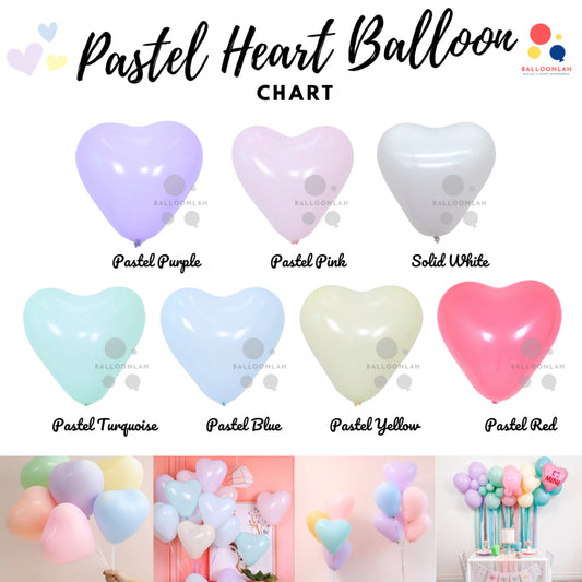 12” Pastel Colour Helium Heart Latex Balloons [READY STOCK IN SG]