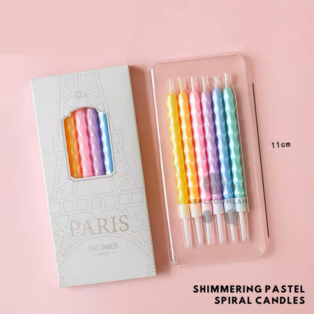 Shimmering Pastel Spiral Candle Birthday Candles Rainbow [READY STOCK IN SG]