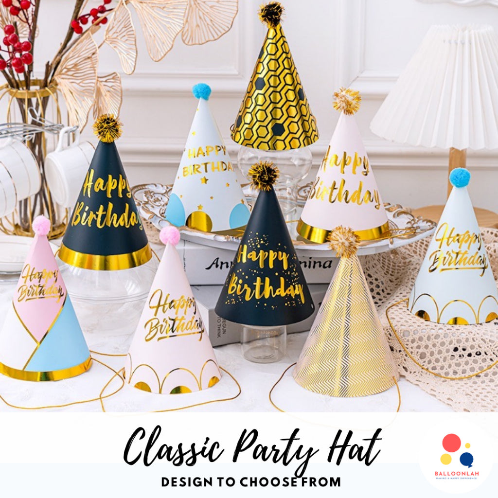 Party Hat Set Birthday Fun Gold Silver White Pink Blue [READY STOCK IN SG]