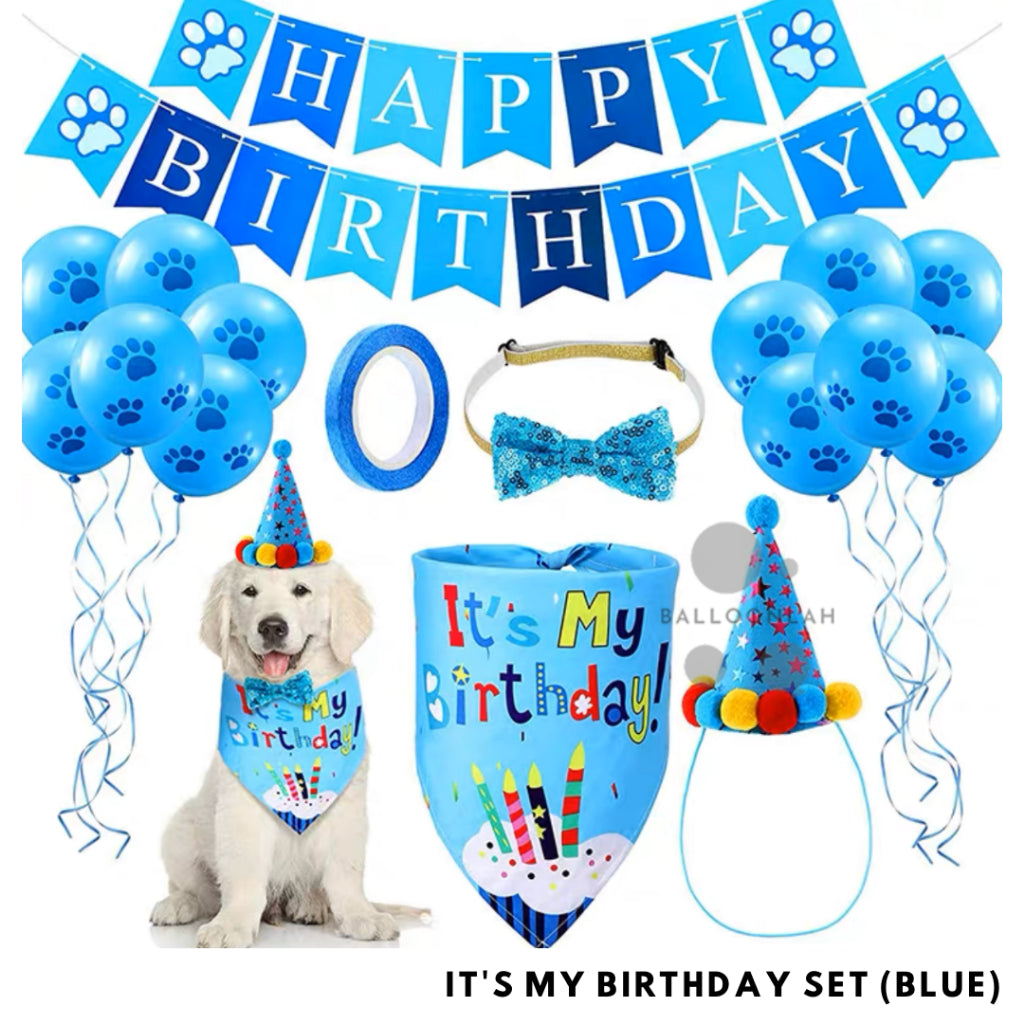 Pet Dog Cat Birthday Set Hat Scarf Balloons Party Bunting [READY STOCK IN SG]