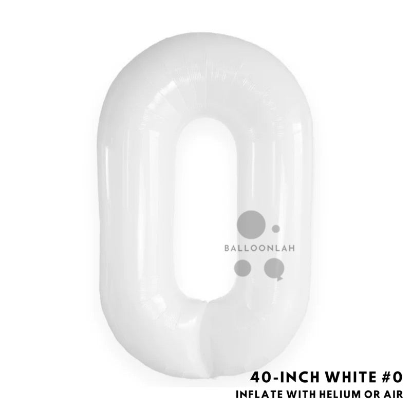 40-inch White Number Foil Balloons Helium [READY STOCK IN SG]