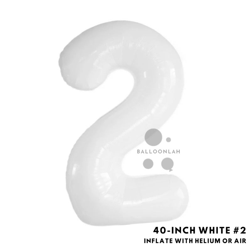 40-inch White Number Foil Balloons Helium [READY STOCK IN SG]