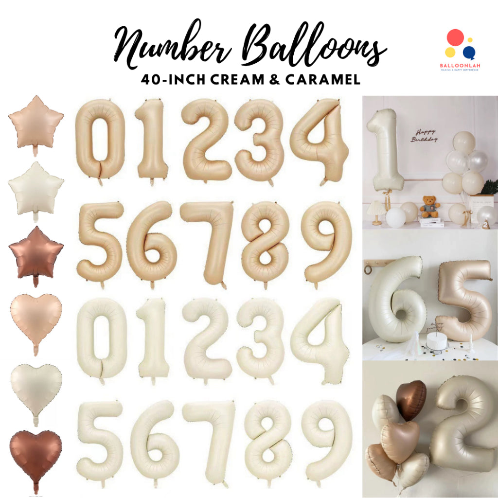 40-inch Cream Caramel Number Foil Balloons INS Helium [READY STOCK IN SG]