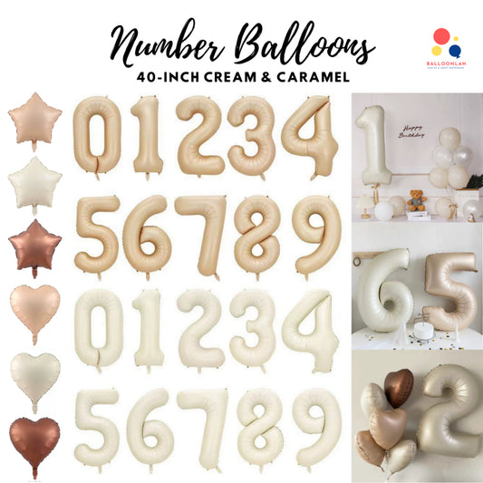 40-inch Cream Caramel Number Foil Balloons INS Helium [READY STOCK IN SG]
