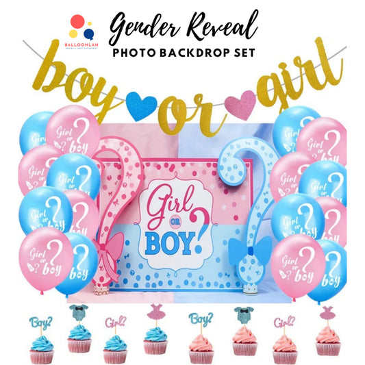 Gender Reveal Photo Backdrop Set Decoration Balloon Set Baby Shower [READY STOCK IN SG]