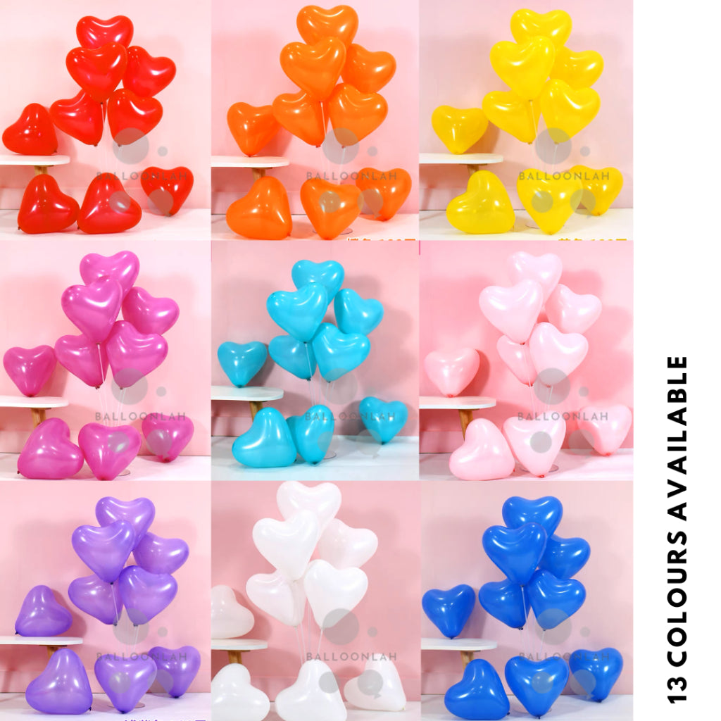 12” Solid Colour Helium Heart Latex Balloons [READY STOCK IN SG]
