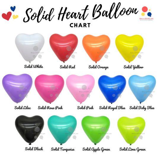 12” Solid Colour Helium Heart Latex Balloons [READY STOCK IN SG]