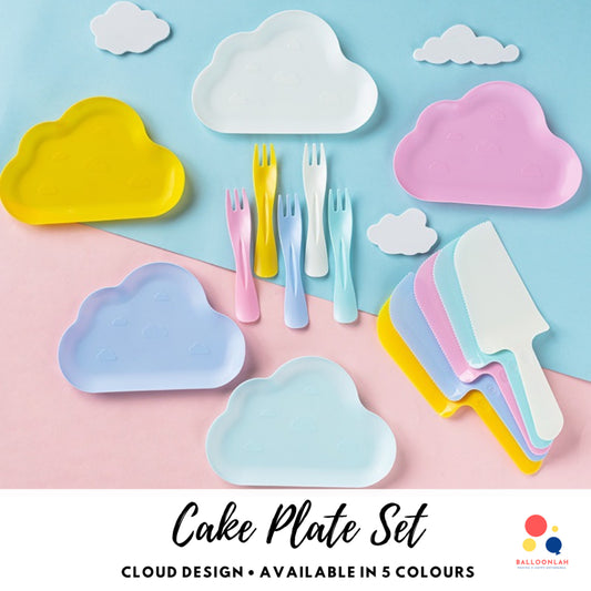 Pastel Cake Plate Set Party Cultery Set Disposable Cloud[Ready Stock in SG]