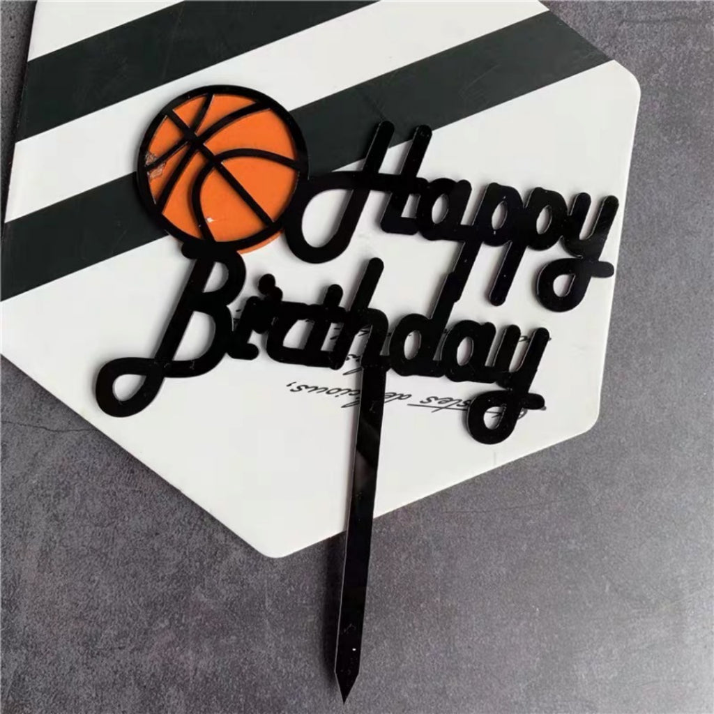 Sports Happy Birthday Cake Topper Basketball Soccer Classic Acrylic  [READY STOCK IN SG]